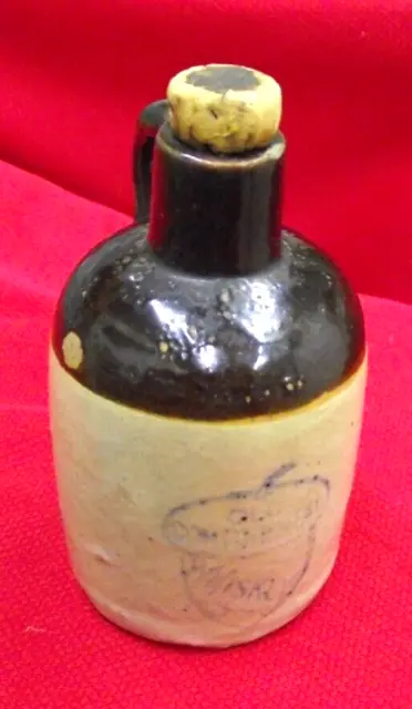 Old Miniature Stoneware Whiskey Jug! (BX358) Antique Small Liquor Bottle!