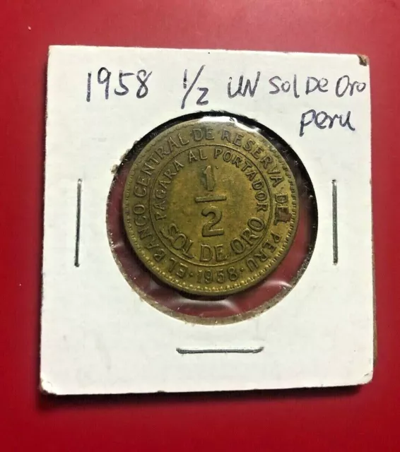 1958 1/2 Un Sol De Oro Peru Pièce de Monnaie - Beau World