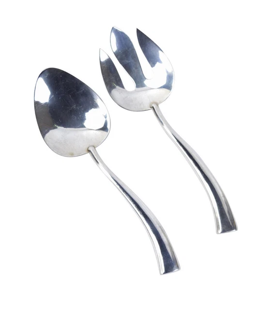 Vintage Midcentury Modern Hand Crafted Mexican Sterling Silver Salad Serving Set