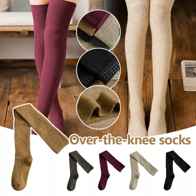 Women Wool Cashmere Over Knee-High Socks Crew Thigh Stocking Knitted Elastic