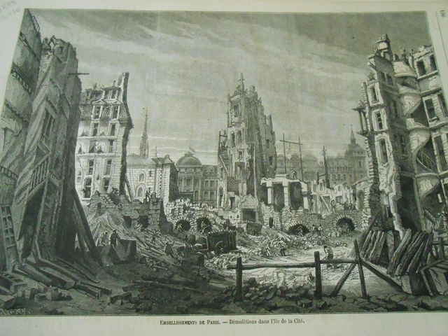 Gravure 1862 - Paris Démolitions dans l'Ile de la Cité