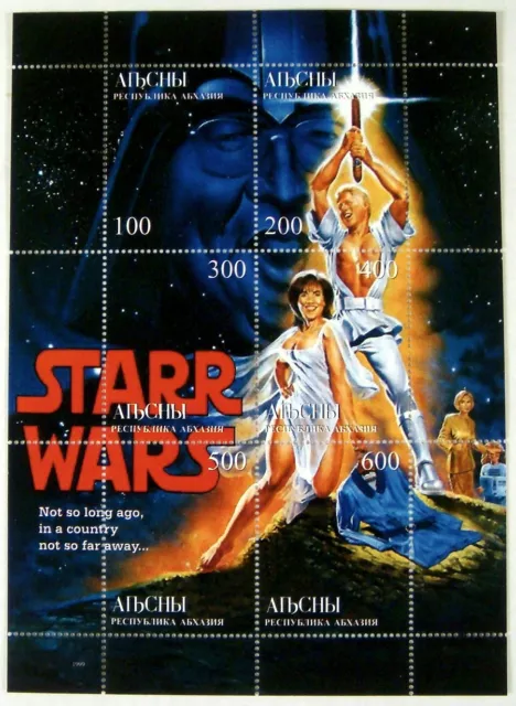 Star Wars Stamps Sheet Abkhazia Starr Wars Sci-Fi Bill Clinton Monica Lewinsky