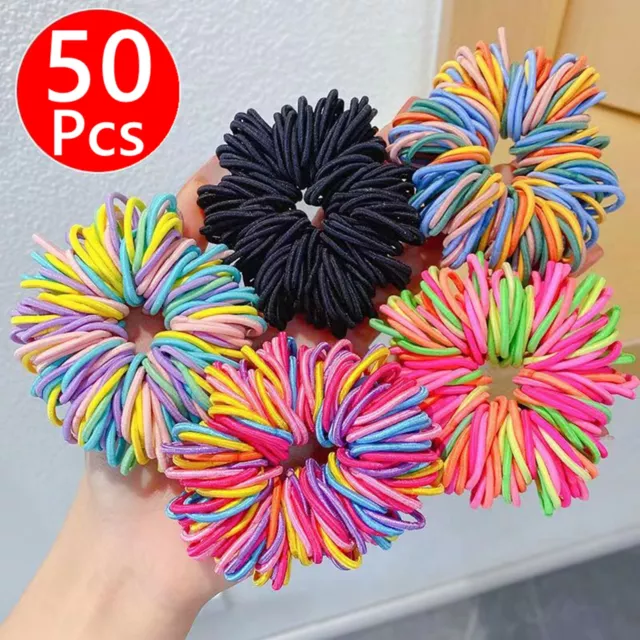 50x Mini Small Thin Elastics Snag Free Hair Bands Ponytail Bobbles Mixed colours