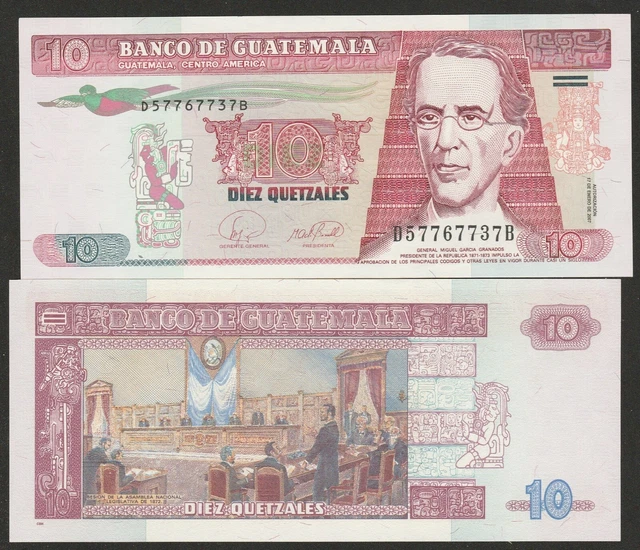Km#111.B 2007 Guatemala 10 Quetzale Note Unc