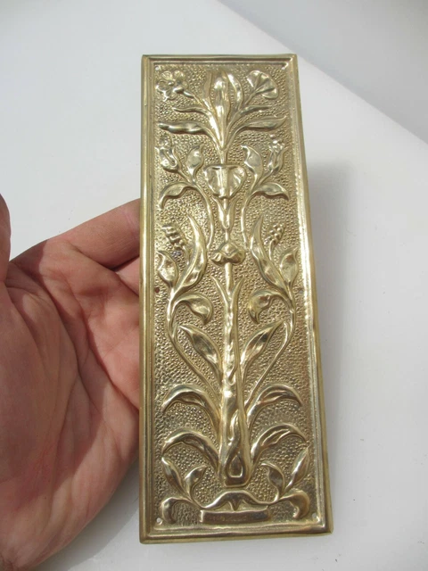 Brass Finger Plate Push Door Handle Art Nouveau Floral Flowers Antique STYLE