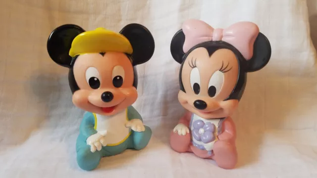 Juguetes chirriantes de goma Arco Walt Disney 1984 bebé Mickey y Minnie Mouse