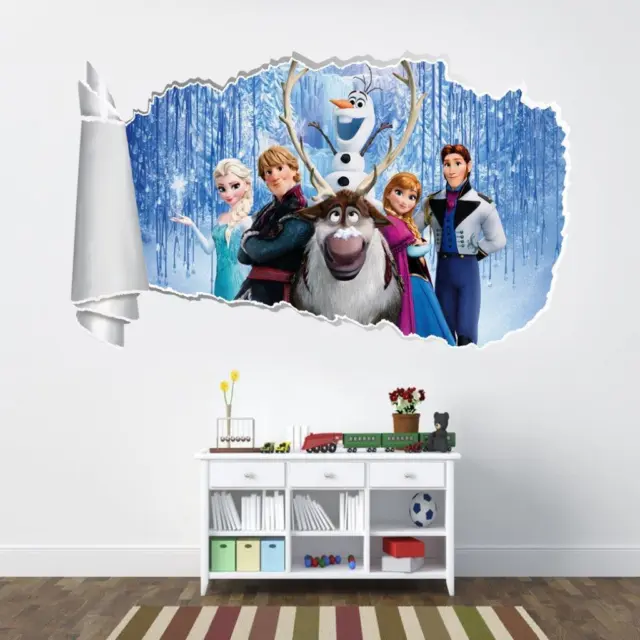 Frozen Elsa Anna Olaf Disney 3D Torn Hole Ripped Wall Sticker Decal Art WT27