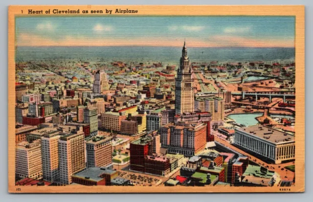 Cleveland OH Aerial View Airplane Terminal Group Downtown Ohio Postcard Vtg D6