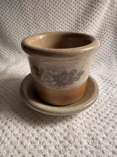 VINTAGE Monroe Salt Works Maine Pottery Works Crock Planter Flower Pot & Saucer