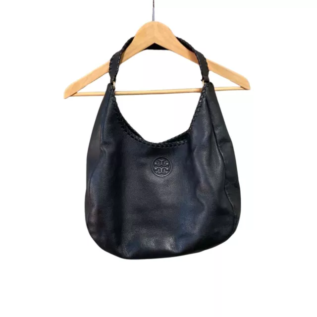 Tory Burch Marion Pebbled Leather Black Hobo Bag