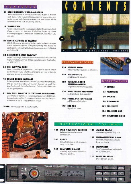 No Label Packing FENDER RHODES PIANO, Celeste Organ BRUCE HORNSBY 1993 KEYBOARD Magazine ...