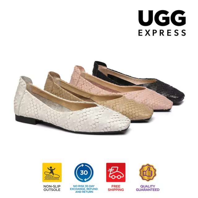 【EXTRA 15% OFF】UGG Women Flats Genuine Leather Pointed Toe Ballet Shoes Serena