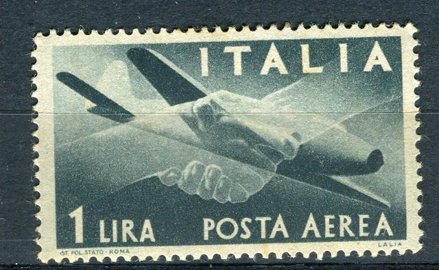 ITALY; 1945 early AIRMAIL issue fine Mint hinged 1L. value