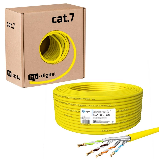 Cat7 Cat 7 Netzwerkkabel LAN Verlegekabel 50m Gigabit S/FTP AWG 23/1 RJ45 Kat
