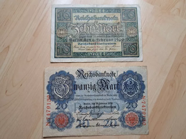 10 Und 20 Mark Reichsbanknote Reichsmark Deutsches Reich 1920