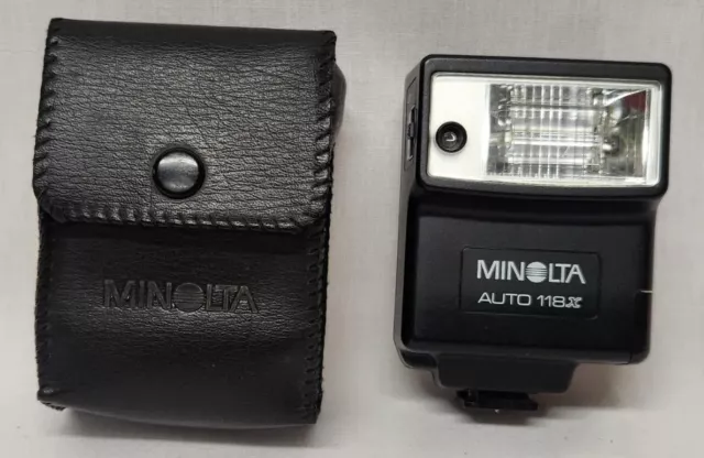 Minolta Auto 118X Camera Flash with Leather Case Black Accessory Japan
