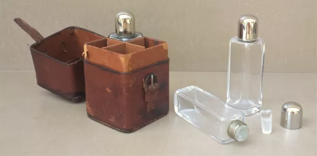 Ancien NECESSAIRE A ODEURS SENTEURS PARFUM S DE VOYAGE bouchon COEUR étui CUIR