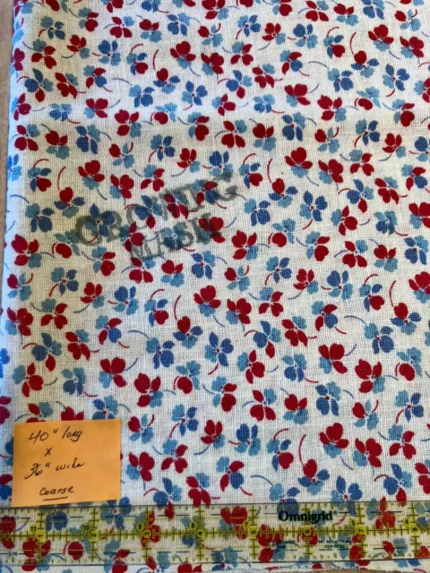 Vintage 1930s Flour  Feed Sack Print Fabric Red Blues White, stamped (see desc.)