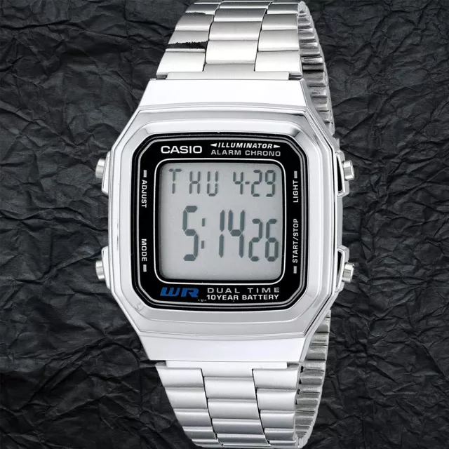 Montre Neuf Casio Retro Digital Acier A-178WA-1A Argent Homme Batterie de 10 Ans