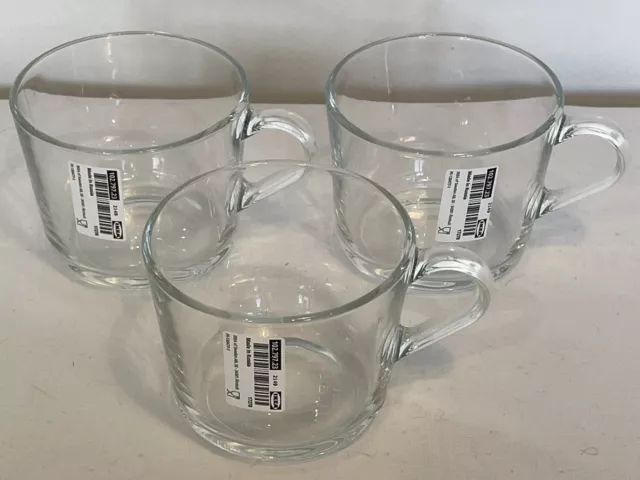 Ikea - 3 x Clear Glass Mugs for Tea/Coffee (Brand New) Code 102.797.23