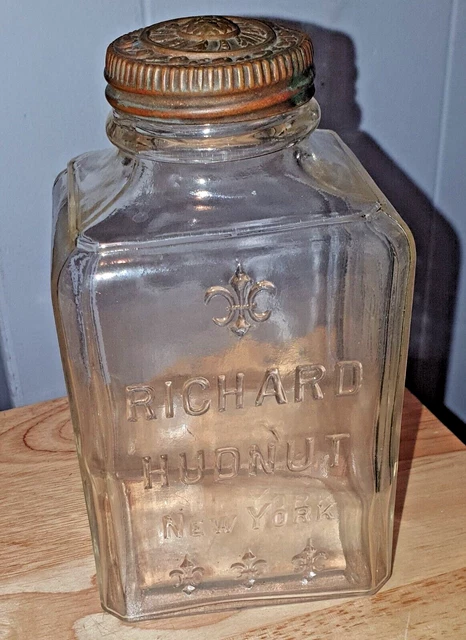 RICHARD HUDNUT NEW YORK  Pot-Pourri Sachet Jar Clear Glass Bottle 7" with cap