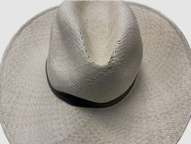 $350 Janessa Leone Women's Beige Leather Band Gloria Fedora Hat Size S 3