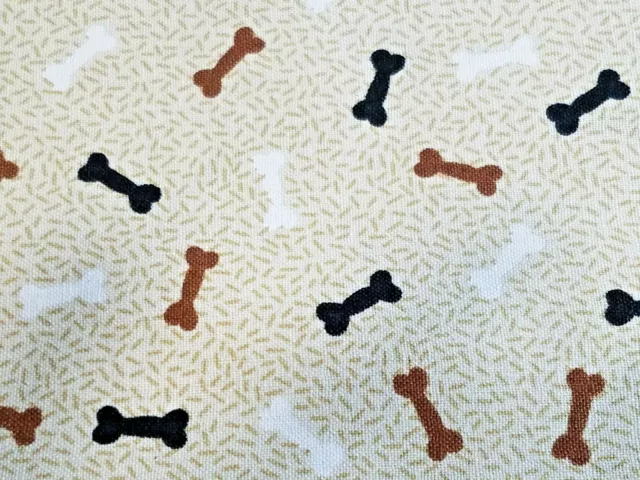 fabric DOG BONE Toss  9x44" 100% quilting Cotton brown 1/2" motifs