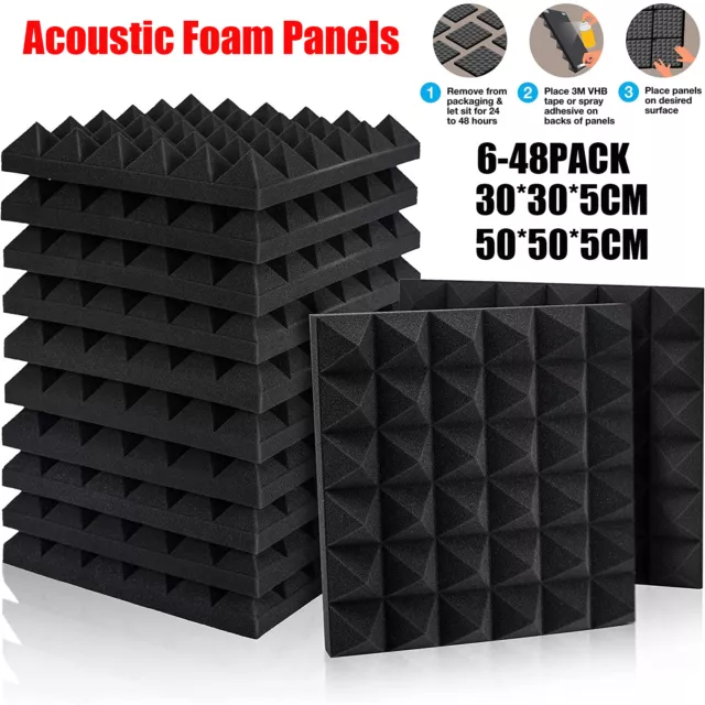 6-48x 20"x20"x2" Wedge Acoustic Wall Panels Tiles Studio Soundproofing Foam Pads