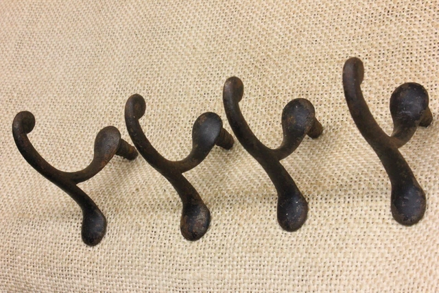 4 Old Single Coat Hooks School Farmhouse Clean Cast Iron Vintage 1850’s Screw in