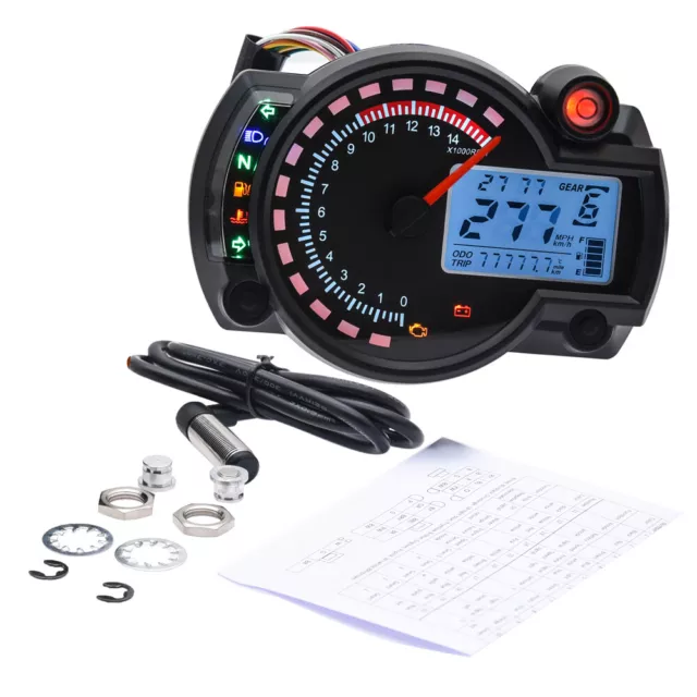 Motorcycle LCD Backlight Digital Odometer Speedometer Tachometer Gauge + Sensor