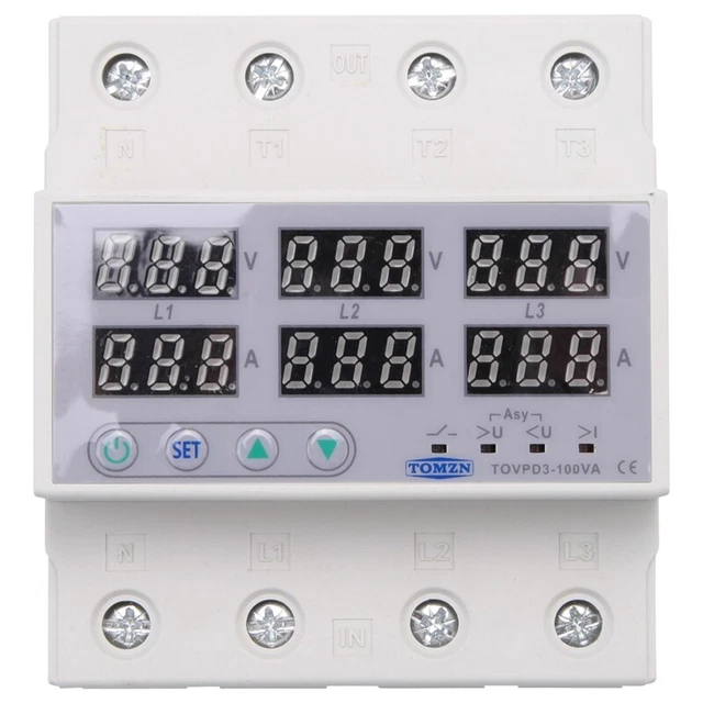 Din Rail 3 Phase Voltage Relay 380V Voltmeter Ammeter over and Under P5C4