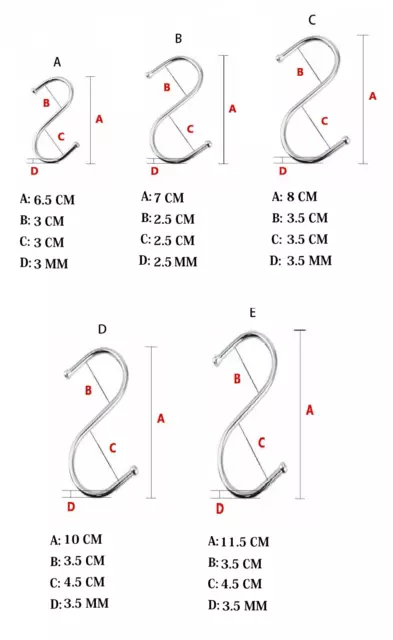 Stainless Steel S Hooks Kitchen Meat Pan Utensil Clothes Hanger Hanging UK