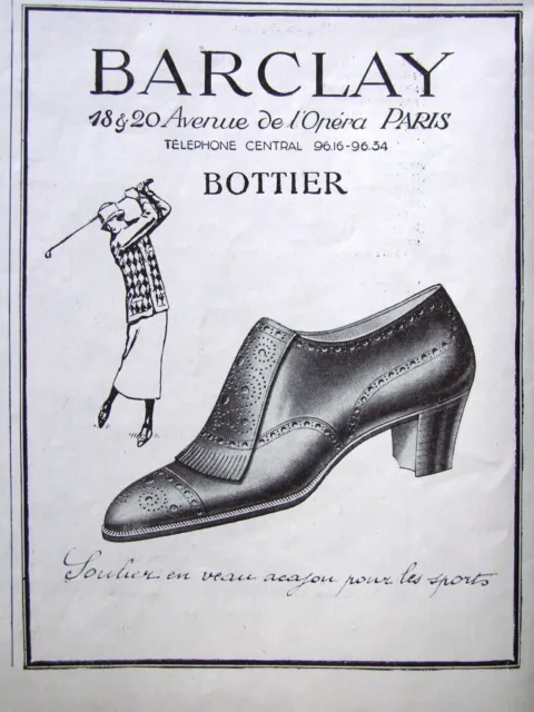 Publicité De Presse 1924 Barclay Bottier Soulier En Veau Acajou Pour Les Sports