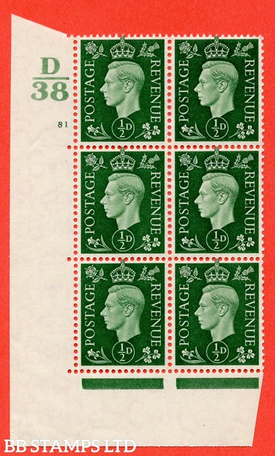 SG. 462. Q1. ½d Green. A fine lightly mounted mint " Control D38 cylinde B54401