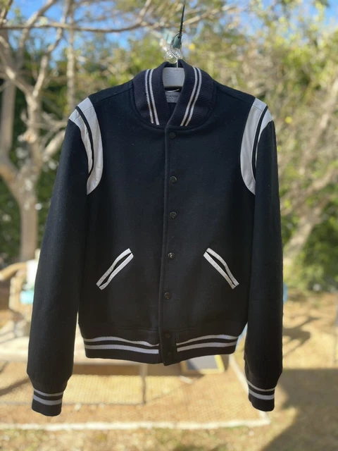 YSL SAINT LAURENT Vintage teddy varsity jacket black white leather 44 500.00 PicClick