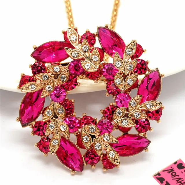 New Fashion Women Lady Rose Rhinestone Wreath Flower Crystal Pendant Necklace