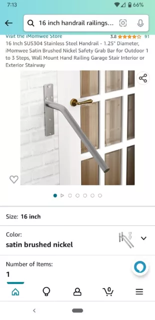 Handrail Railings 16 inch 1.25 inch 2 Pack Safety Grab Bar Steps - NEW Handrail Railings 16 inch 1.25 inch 2 Pack Safety Grab Bar Steps - NEW