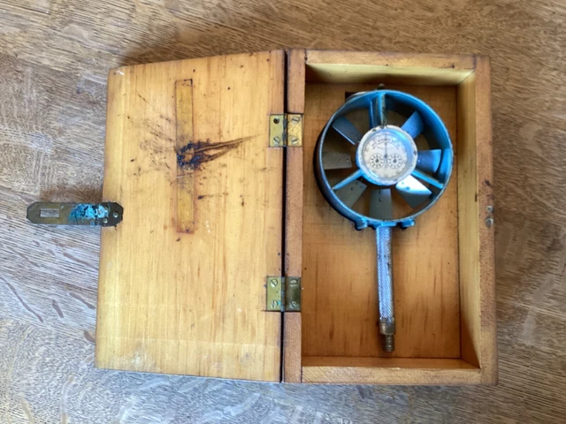 Vtg 1958 Davis Instrument Co. Anemometer Mine Ventilation w Wood Case & Handle
