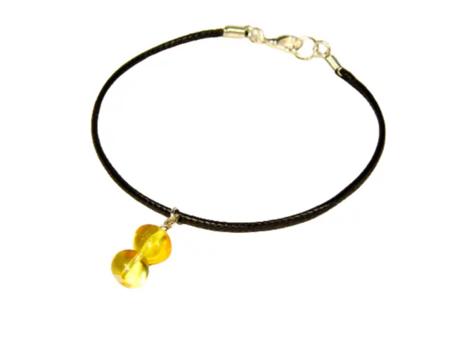 Baltic Amber Charm Black Thread Bracelet 3-13" Minimalist Natural Genuine 007R-9