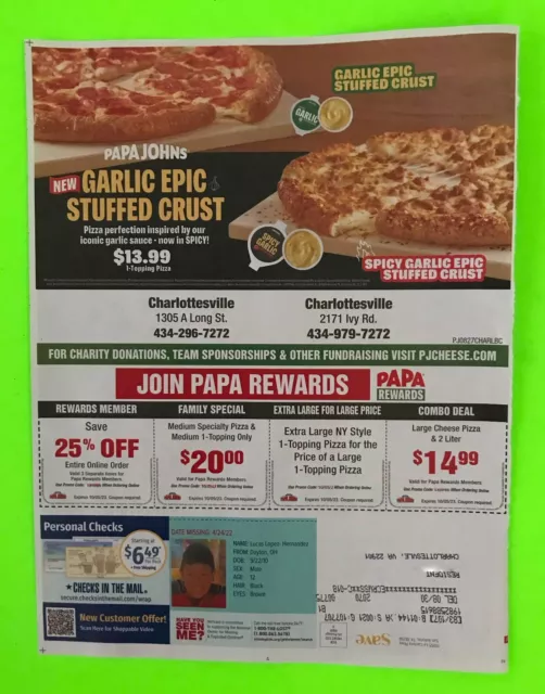 PIZZA HUT 6 COUPONNS on 1 sheet expires 10/15/2023 SHIPS TODAY