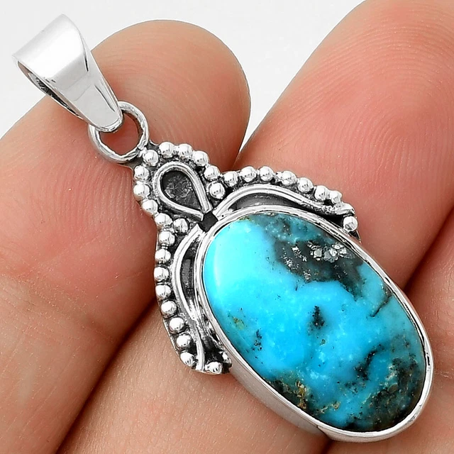 Natural Turquoise Morenci Mine 925 Sterling Silver Pendant Jewelry P-1092