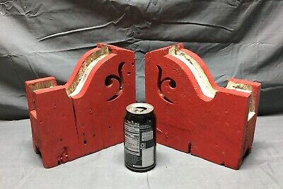 Antique Pair Wood Corbel Porch Brackets Shabby White Red VTG Chic Old 857-22B 2