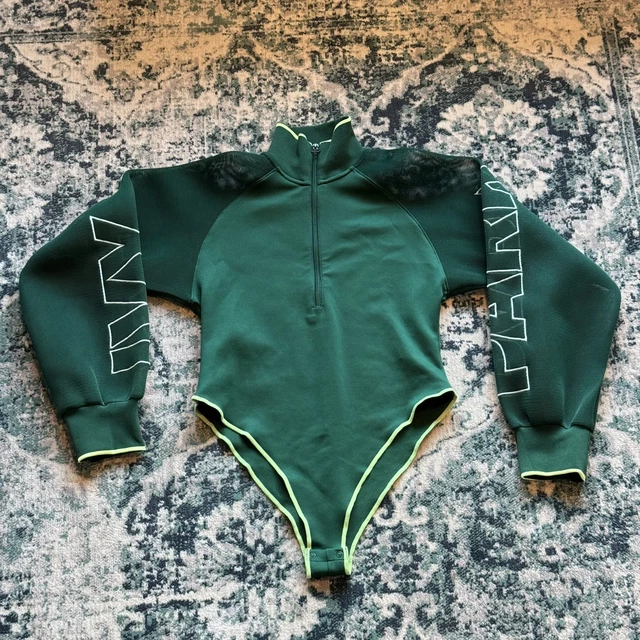 ADIDAS IVY PARK Dark Green Yellow Mesh Zip Bodysuit UK 18 US L EU