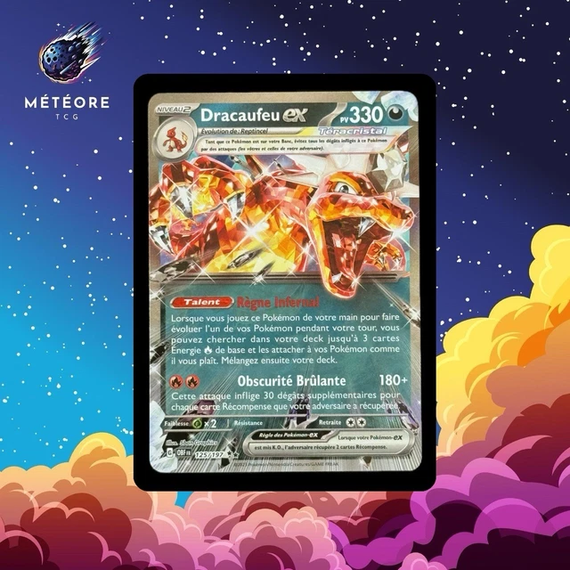 CARTE POKÉMON DRACAUFEU Ex 125/197 - EV3 Flammes Obsidiennes EUR 45,00 CARTE POKÉMON DRACAUFEU Ex 125/197 - EV3 Flammes Obsidiennes EUR 45,00