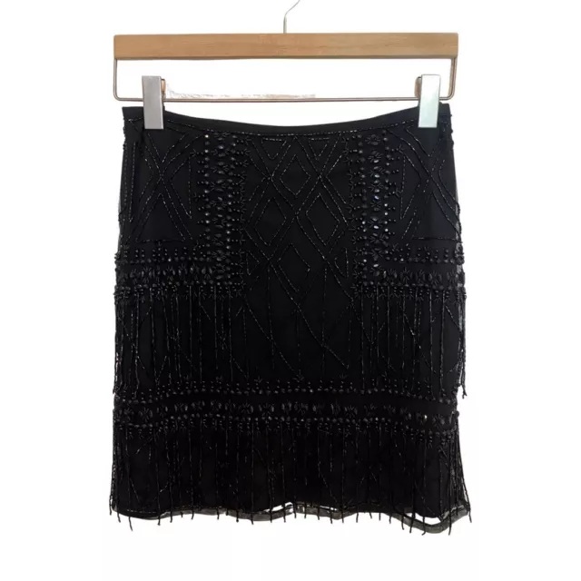 NWT Boohoo Premium Erin Embellished Tassel Mini Skirt Back Zipper Black Womens 3