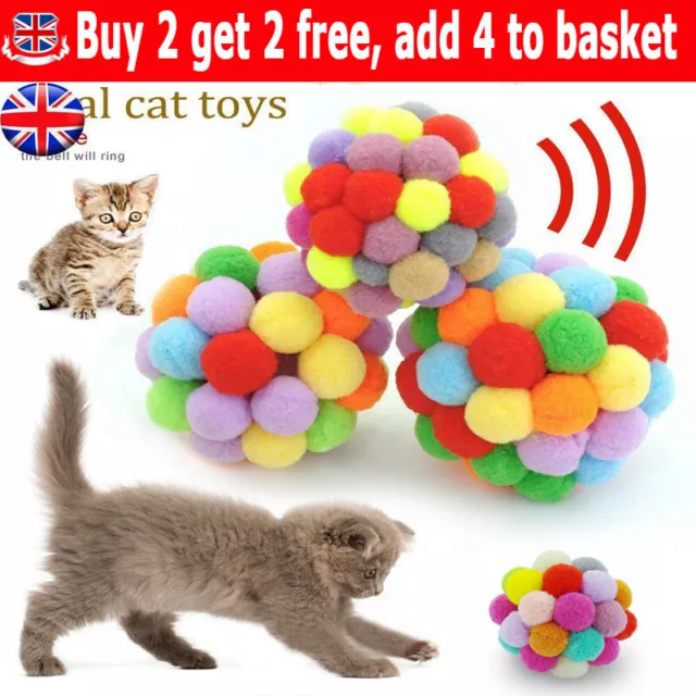 Funny Soft Kitten Cat Toy Plush Ball Pet Dog Toys Balls Interactive Assorted UK