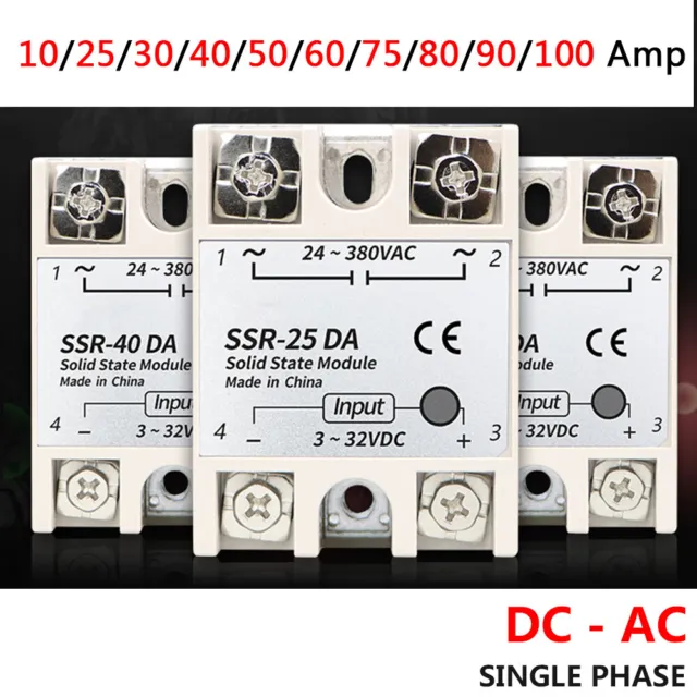 10A to 100A Single Phase Solid State Relays Module DC 3V-32V to AC 24V-380V SSR