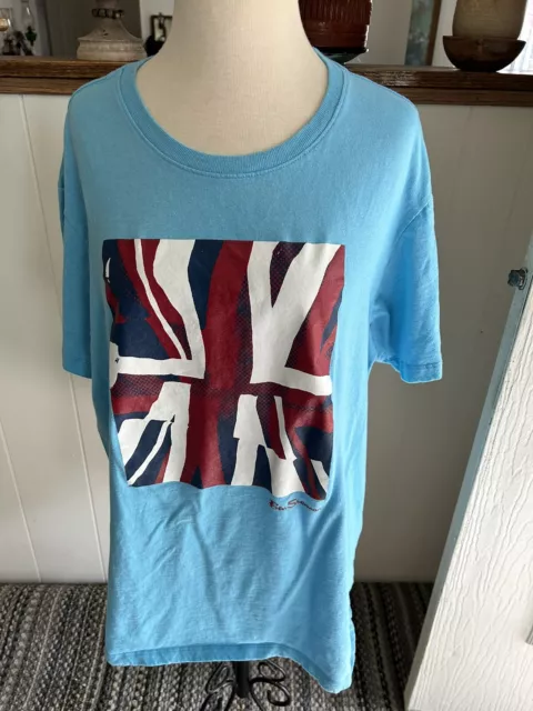 Men’s The Original Ben Sherman Sz L Short Sleeve Blue T-Shirt UK Flag Tee