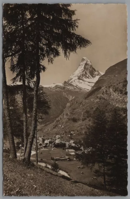 Zermatt Matterhorn Swiss Alps Real Photo Switzerland Vintage RPPC Postcard