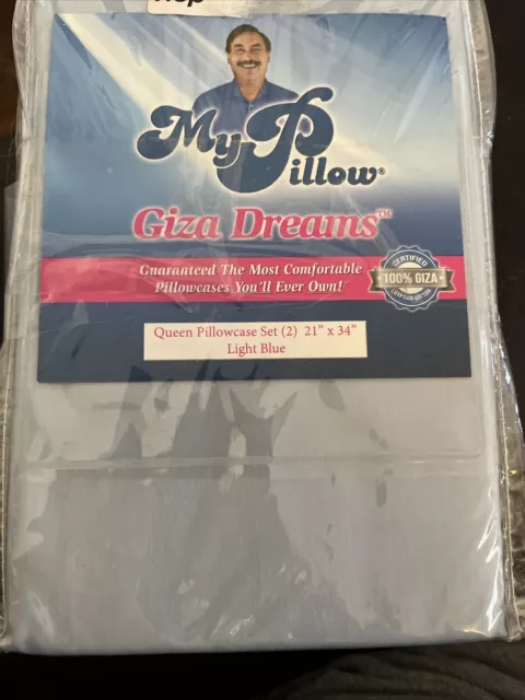 My Pillow GIZA Dreams Queen Pillow Case Set BLUE Bedding Pillowcases NWT 21"X34"